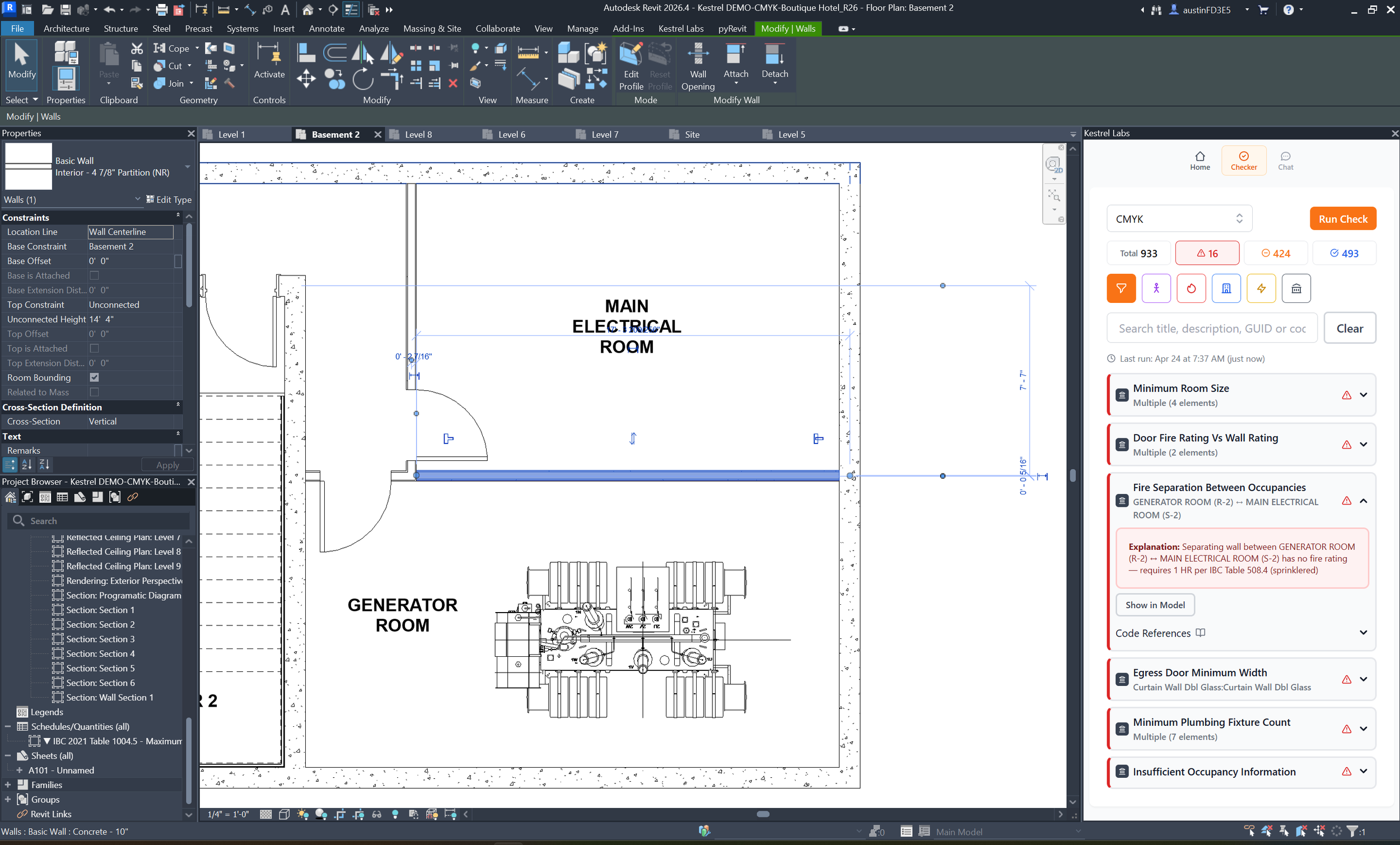Design model showing building code compliance checks happening during design development.